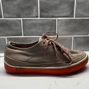 Fitflop Sneakers Tan Canvas with Red soles and Red/white stripe Laces size 7